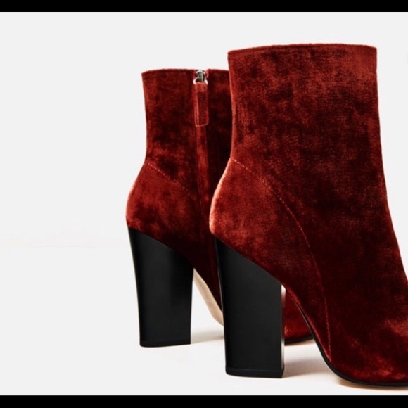 ZARA BLOGGERS FAV RED VELVET ANKLE BOOTS BOOTIES BRAND NEW WITH TAGS US 6.5 - Picture 7 of 7